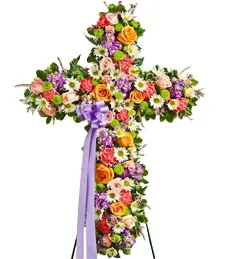 Dazzling Cross of Colors Sympathy Wreath